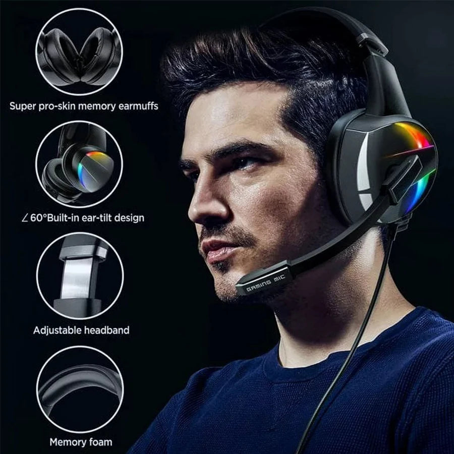 RGB Gaming Headset with Noise Canceling Microphone Surround Sound LED Headphones for PS5 PS4 Xbox One PC Laptop Mac Computer PC  Amaijoin