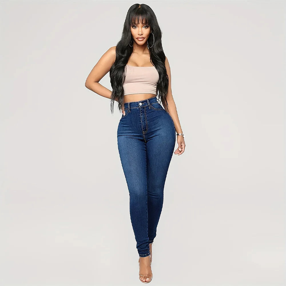 Plain High Waist Skinny Jeans, High Rise Slim Fit Slash Pockets Casual Denim Pants, Women's Denim Jeans & Clothing  Amaijoin