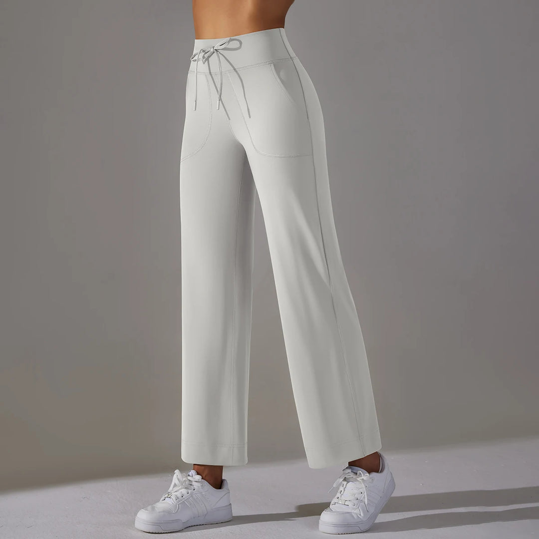 Wide Leg Pants With Pockets Women's Loose Yoga High Waist Legging Drawstring Outdoor Casual Jogging Gym Sports Flare Pants  Amaijoin