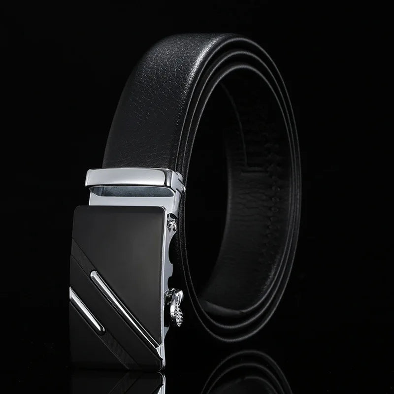 For Men Famous Work Business Black Cowskin PU Strap Men Leather Belt Metal Automatic Buckle Brand High Quality Luxury Belts  Amaijoin