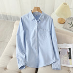 Load image into Gallery viewer, Women&#39;s Casual Cotton Oxford Shirt 2023 New Woman Striped Blouse and Tops Simple Solid Lady White Blue Shirts Clothes  Amaijoin
