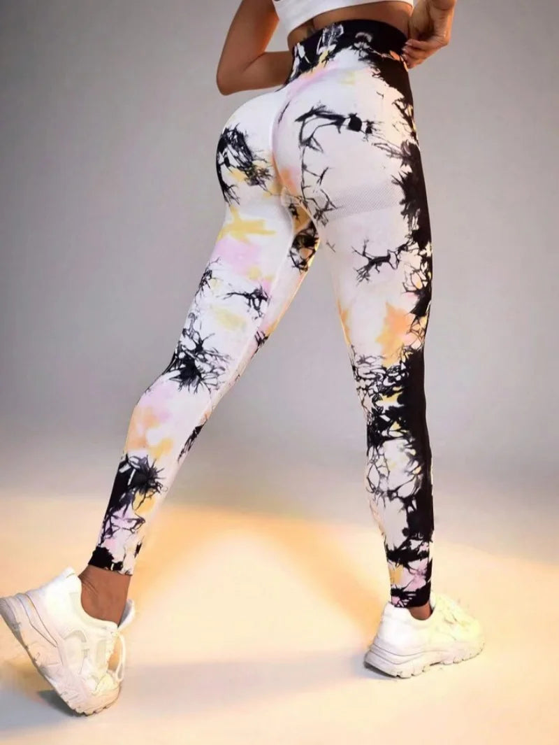 New 3D Print Tie Dye Sports Pants Women Seamless  Leggings High Waist Fitness Push Up Leggings Gym Clothing Workout Tights  Amaijoin