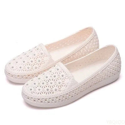 Flats Shoes Women Hollow Out Slip on Casual Nurse Shoes Summer Loafers Female Sandals Shallow Beach Breathable Zapatos  Amaijoin