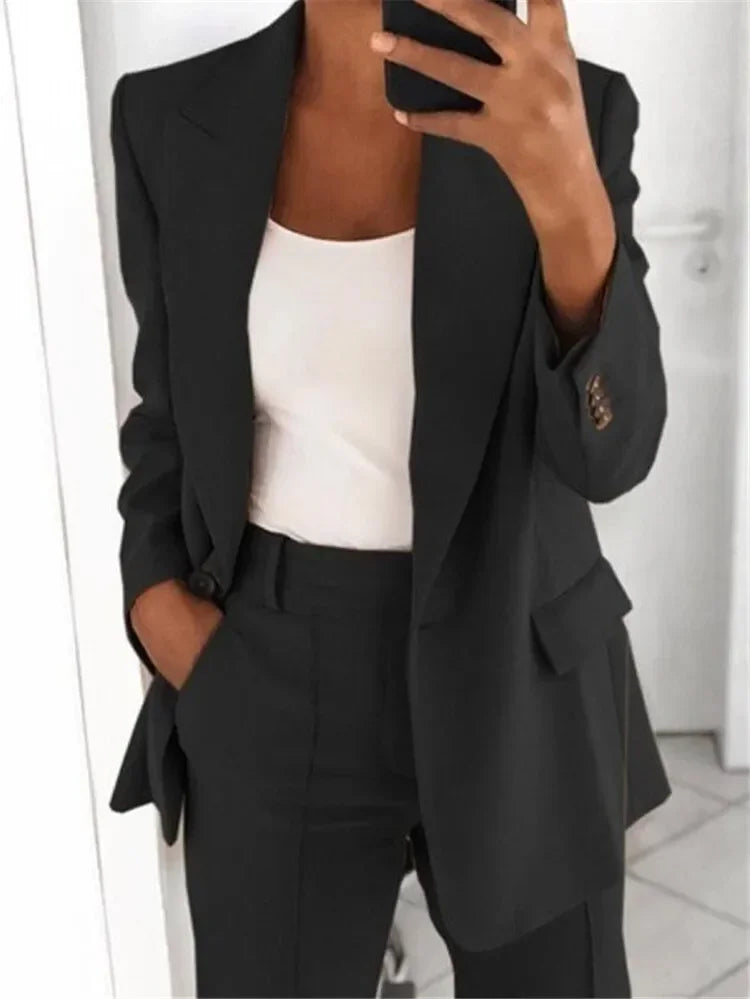 Fashionable Lapel Slim Cardigan Temperament Blazer for Women elegant suit jacket solid color spring autumn coat  Amaijoin