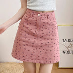 Load image into Gallery viewer, Korean Fashion Women&#39;s Casual Floral Pirnted High Waist Jeans Skirt Summer Beach Sexy Mini Denim Skirts Pink Khaki White Saias  Amaijoin
