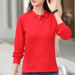 Load image into Gallery viewer, High Quality Womens 100% Cotton Long Sleeve Polos Shirts Casual Lapel Ladies Tees Fashion Female All-Season New T-shirt Slim Top  Amaijoin
