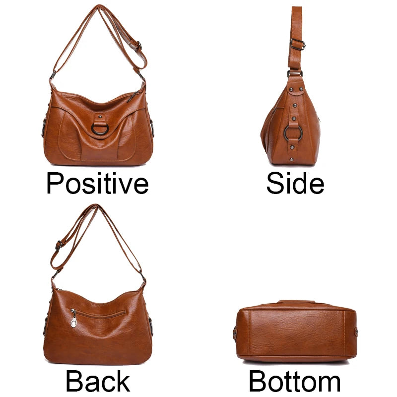 Luxury Pu Leather Messenger Bag Vintage Women Hand Bag Large Capacity Casual Hobo Handbag Purse Female Crossbody Shoulder Bags  Amaijoin