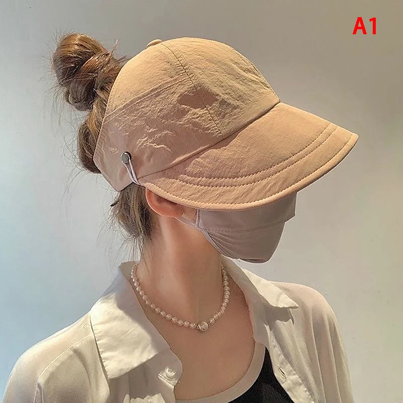 Foldable Wide Brim Ponytail Sun Hat Drawstring Adjustable Cap  Summer Quick-dry Visor Fisherman CapFor Women Beach Hat  Amaijoin