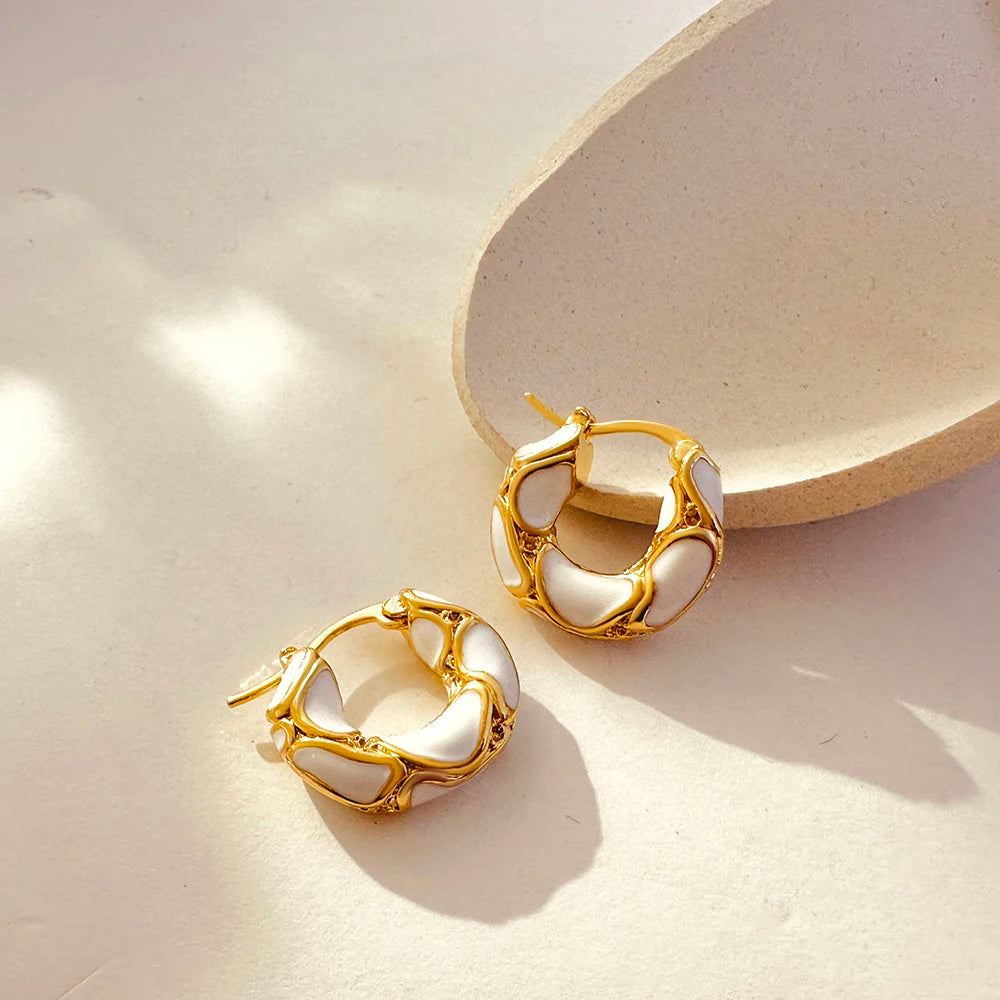 New Trendy Enamel Color Metal Texture Small Hoop Earrings for Women Gold Plated Statement Ear Buckle Creative Jewelry Gifts  Amaijoin