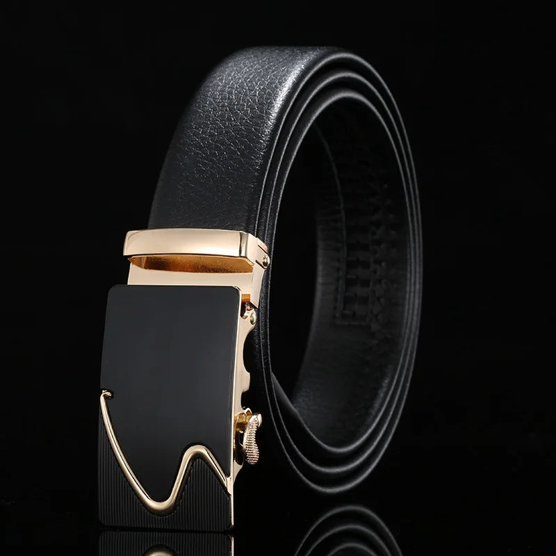 For Men Famous Work Business Black Cowskin PU Strap Men Leather Belt Metal Automatic Buckle Brand High Quality Luxury Belts  Amaijoin