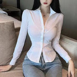 Load image into Gallery viewer, Summer Blouse for Women Youth Top Korean Style Trends Transparent Sexy Women&#39;s Buttoned Shirt White Beautiful Fashion Particular  Amaijoin
