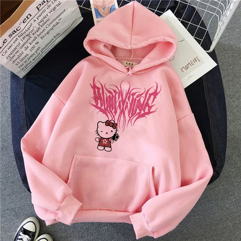 Women 90s Y2k 2000s Hoodies Hello Kitty Hip Hop Hoodie Sanrio Sweatshirt Clothes Tops Sweatshirt Clothing Streetwear  Amaijoin