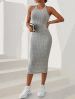 Load image into Gallery viewer, Dresses for Women  Solid Halter Neck Bodycon Ribbed Knit Tank Dress  Amaijoin
