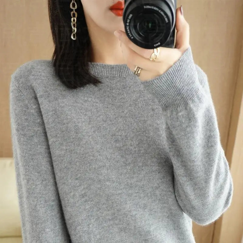 Warm Sweater for Women Wool Soft O-neck Pullover Autumn Winter Casual Knit Top Solid Color Regular Female Knitwear Woolen Woman  Amaijoin