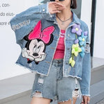 Load image into Gallery viewer, 2024 New Women Coat Cartoon Sticker Embroidered Sequin Short Denim Jacket Loose Bowknot Top  Amaijoin
