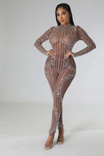 Load image into Gallery viewer, Perspective Hot Diamond Long Sleeve Party Nightclub Jumpsuit  Amaijoin
