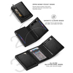 Load image into Gallery viewer, Men&#39;s Carbon Fiber Magnetic Card Holder PU Leather RFID Three-fold Automatic Card Holder With Zipper Coin Purse AirTag Wallet  Amaijoin
