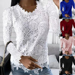 Load image into Gallery viewer, Summer Fashion Woman Pulovers Blouses Lace Hollow Out Long Sleeves Solid T-shirt Korean Style Star Girl Top Y2K  Amaijoin
