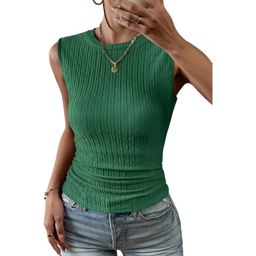 Women's High Neck Tank Top 2024 Summer Casual Ribbed Knit Slim Fitted Basic Textured Sleeveless Shirts  Amaijoin