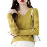 Load image into Gallery viewer, Women Sweater Long Sleeve Top Knitted Pullover V-Neck Fashion Sweater Woman Winter 2022 Basic Female Clothing Soild OL Sweaters  Amaijoin
