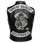 Load image into Gallery viewer, Sons of Anarchy Embroidery Motorcycle Vest Men Leather Sleeveless Jacket Real Cowhide Leather Club Riding Biker Vests M008  Amaijoin
