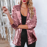 Load image into Gallery viewer, Women Sequins Sequin Jacket Casual Long Sleeve Glitter Party Shiny Lapel Coat Vintage Lapel Sequins Jackets Club Party Wear  Amaijoin
