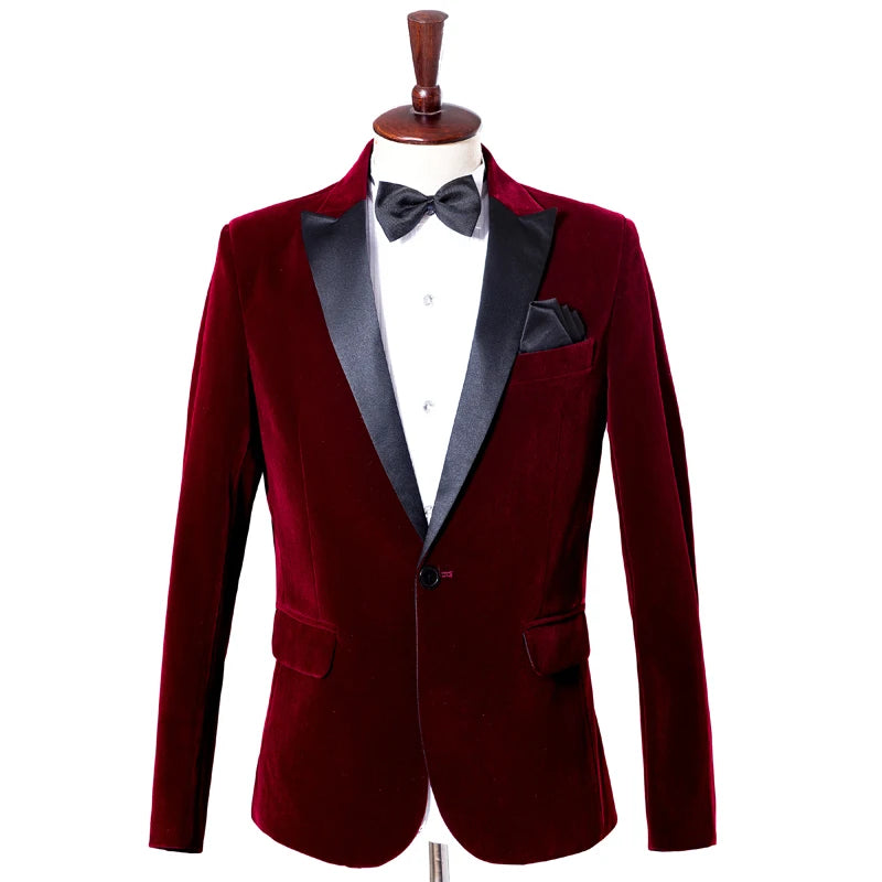 Men's Fashion Trend Velvet Groom Tuxedo Slim Fit Wedding Party Dress Business Casual Suit Jacket Banquet Single Blazers Coat  Amaijoin