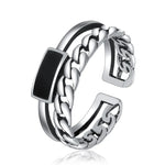 Load image into Gallery viewer, Retro Braided Chain Ring Men Jewelry Fashion Personality Open Ring S925 Double Layer Black Glue Twists Index Finger Accessories  Amaijoin
