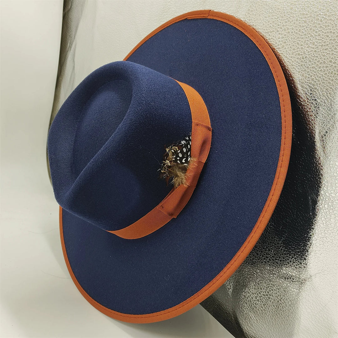 Hand-painted Fedora Hat Men's and Women's Hat Panama Spring Autumn Fashion with Wrapped Feather Wool Fedora Hat Big Brim  Amaijoin