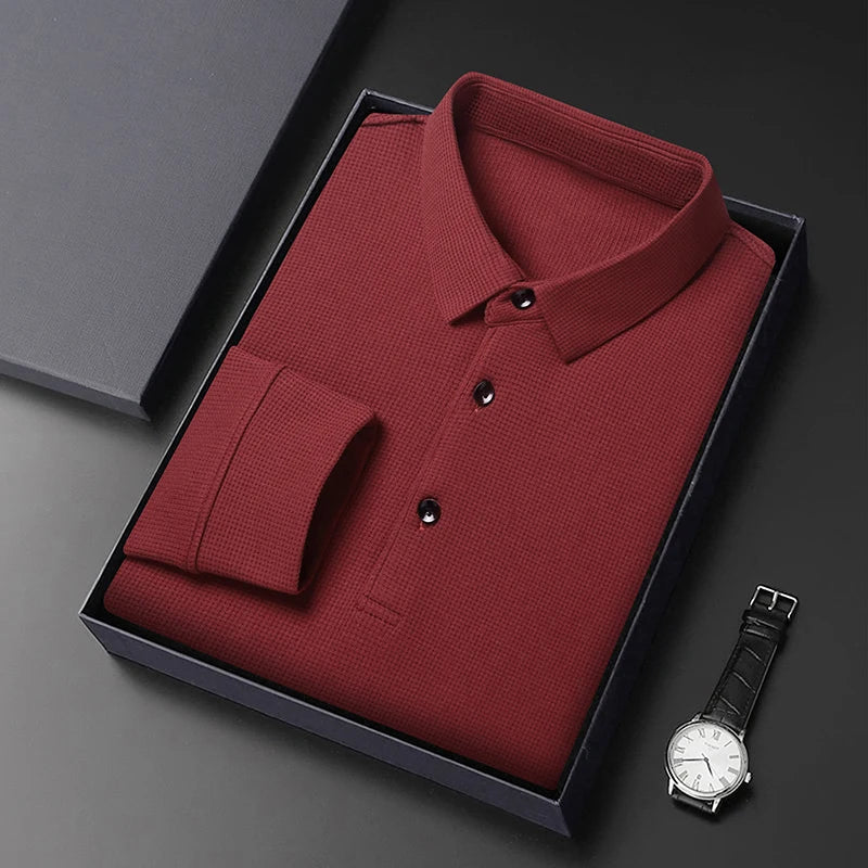 New Men's Long Sleeve T Shirt Button Lightweight Lapel Loose Polo Shirt Solid Color Top  Amaijoin