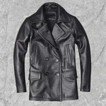 Load image into Gallery viewer, New Men&#39;s Genuine Leather Jacket Male Cowhide Overcoat Autumn Winter Business Coat Trench Style Double Breasted Clothes Calfskin  Amaijoin
