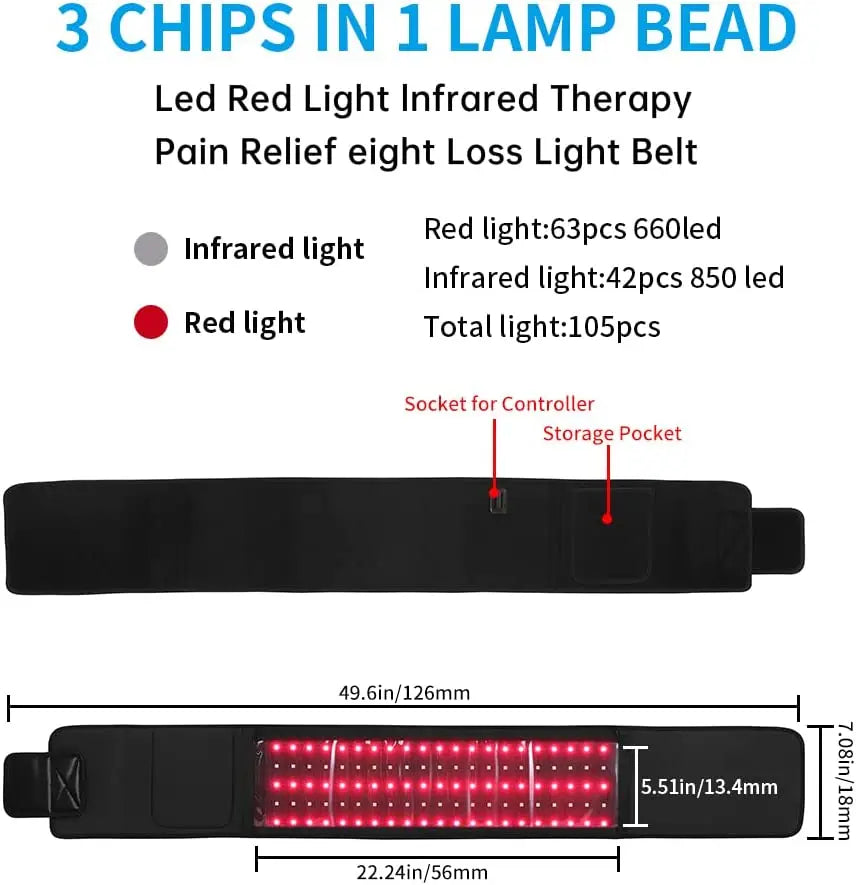 LED Red Light Therapy Belt Pain Relief  Infrared Lipo Laser Belt 360 For Weight Loss Back Shoulder  Amaijoin