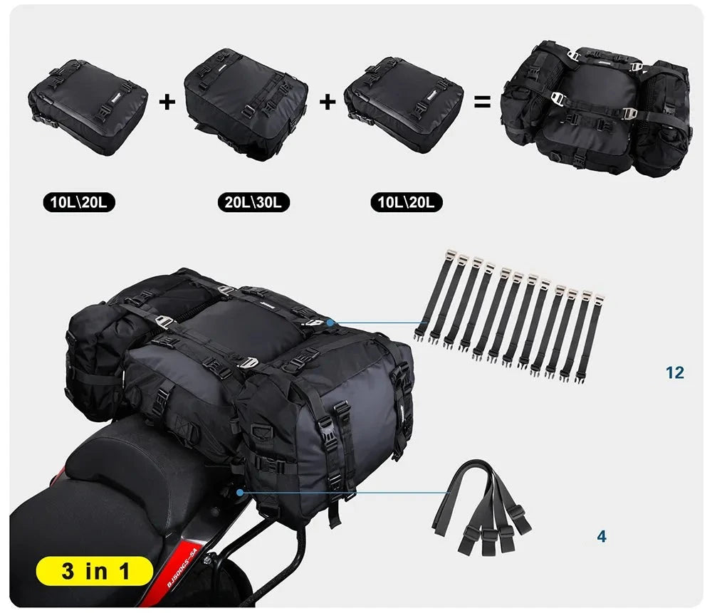 Rhinowalk Motorcycle Motocross Rear Seat Bag 10L 20L 30L Waterproof Luggage Pack Multi-Function 4 IN 1 Bumper Modification Bale  Amaijoin